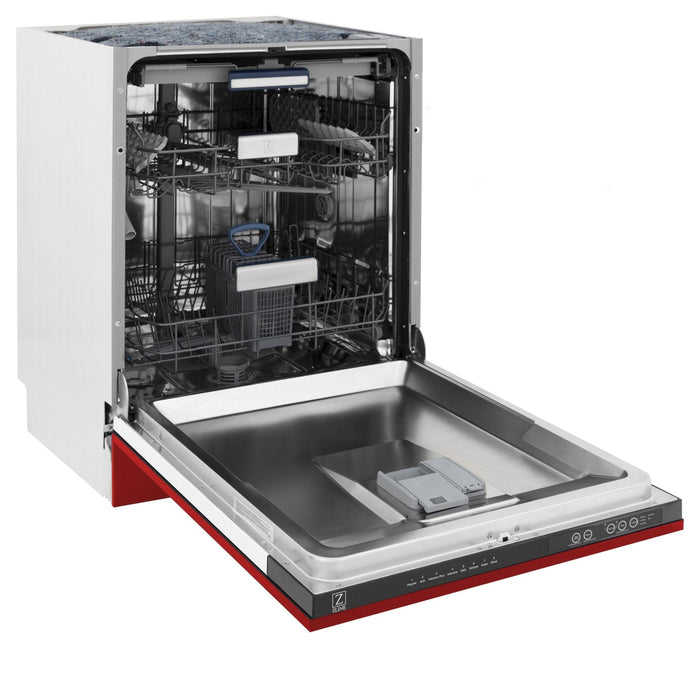 ZLINE 24" Dishwasher in Red Matt panel, Stainless Tub, DWV-RM-24