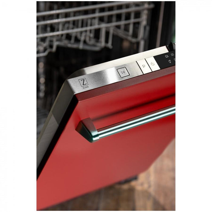 ZLINE 24" Dishwasher in Red Matte, Stainless Tub, Traditional Handle, DW-RM-24