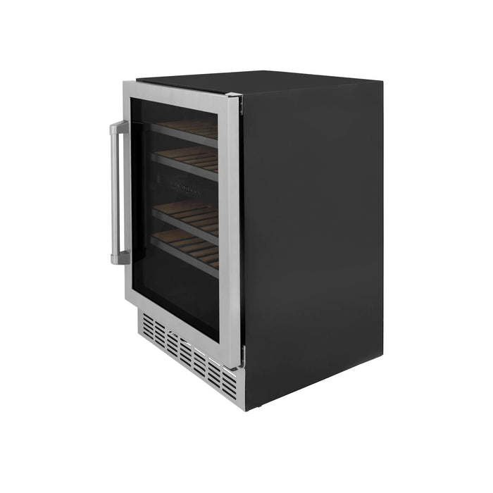 ZLINE 24" Dual Zone 44-Bottle Wine Cooler in Stainless Steel with Wood Shelf RWV-UD-24