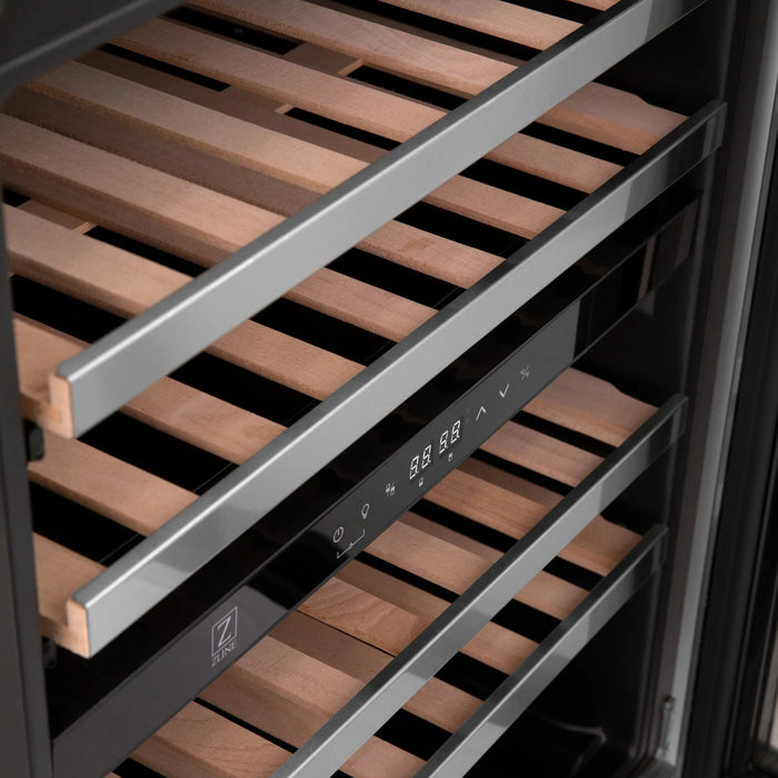 ZLINE 24" Dual Zone 44-Bottle Wine Cooler in Stainless Steel with Wood Shelf RWV-UD-24