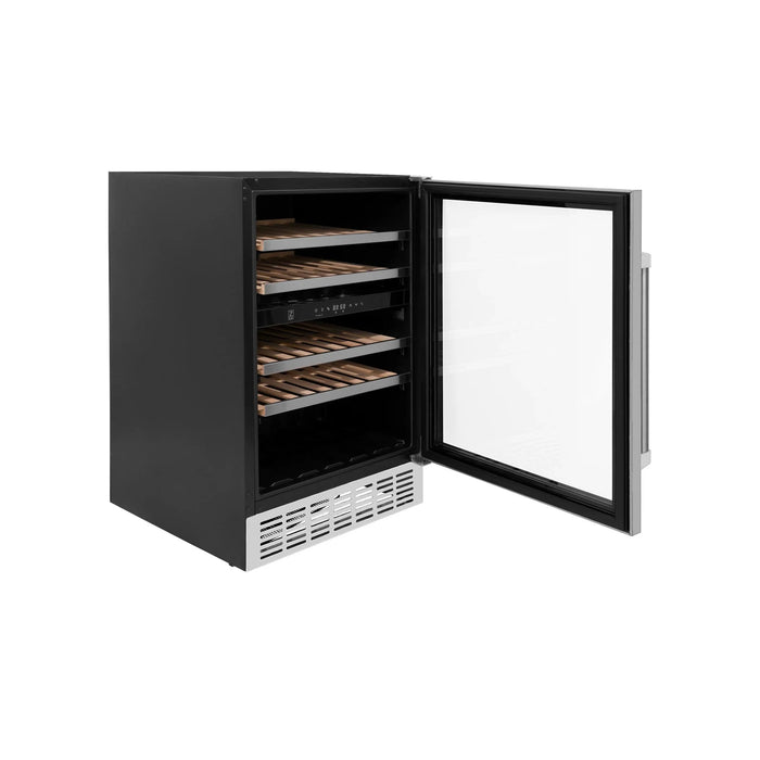 ZLINE 24" Dual Zone 44-Bottle Wine Cooler in Stainless Steel with Wood Shelf RWV-UD-24