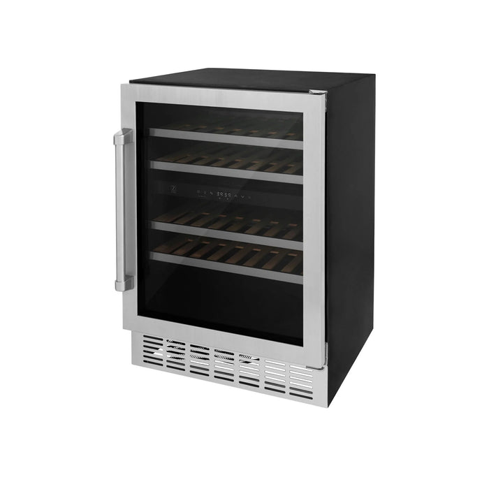 ZLINE 24" Dual Zone 44-Bottle Wine Cooler in Stainless Steel with Wood Shelf RWV-UD-24