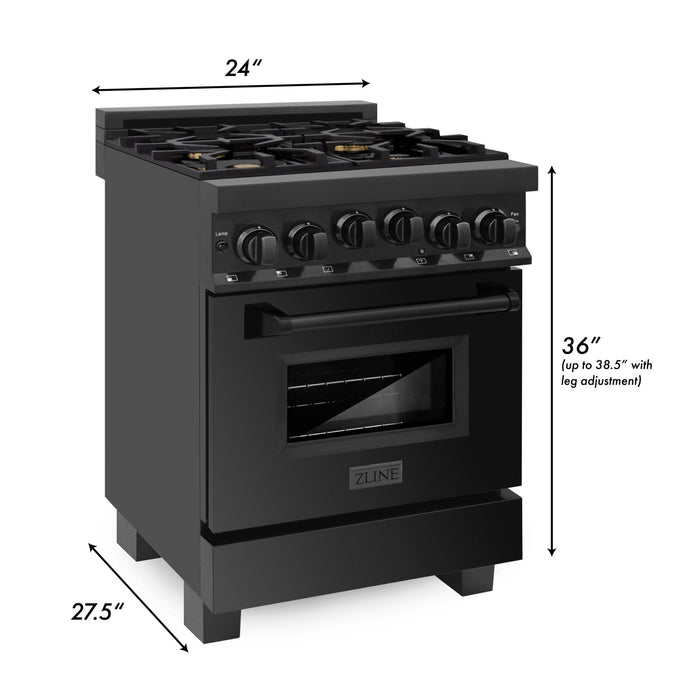 ZLINE 24" Gas Range, Black Stainless Steel, RGB-24