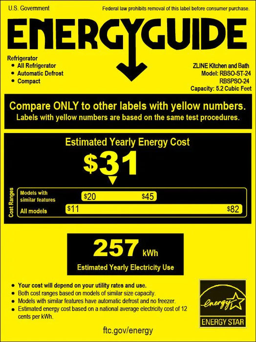 ZLINE 24 in. Touchstone 151 Can Beverage Fridge With Panel Ready Glass Door RBSPO-24