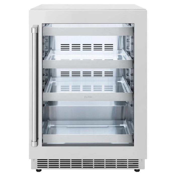 ZLINE 24 in. Touchstone 151 Can Beverage Fridge With Stainless Steel Glass Door RBSO-GS-24