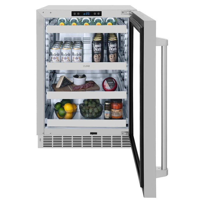 ZLINE 24 in. Touchstone 151 Can Beverage Fridge With Stainless Steel Glass Door RBSO-GS-24