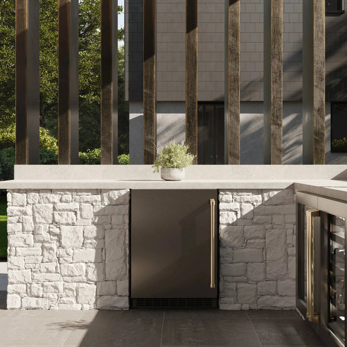 ZLINE 24 in. Touchstone Beverage Fridge, Solid Stainless Door, Champagne Bronze Handle RBSOZ-ST-24-CB