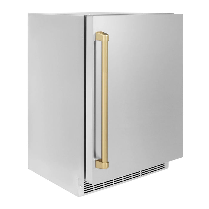 ZLINE 24 in. Touchstone Beverage Fridge, Solid Stainless Door, Champagne Bronze Handle RBSOZ-ST-24-CB