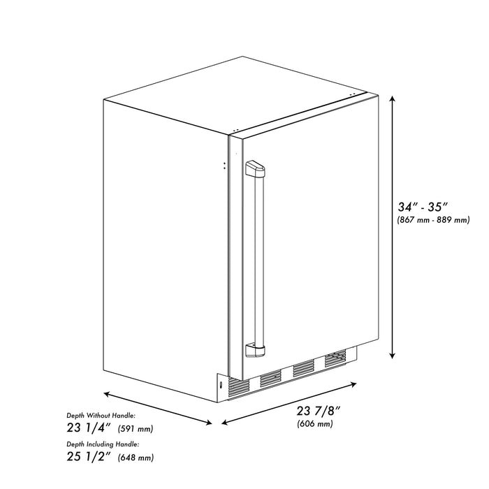 ZLINE 24 in. Touchstone Beverage Fridge, Solid Stainless Door, Matte Black Handle RBSOZ-ST-24-MB