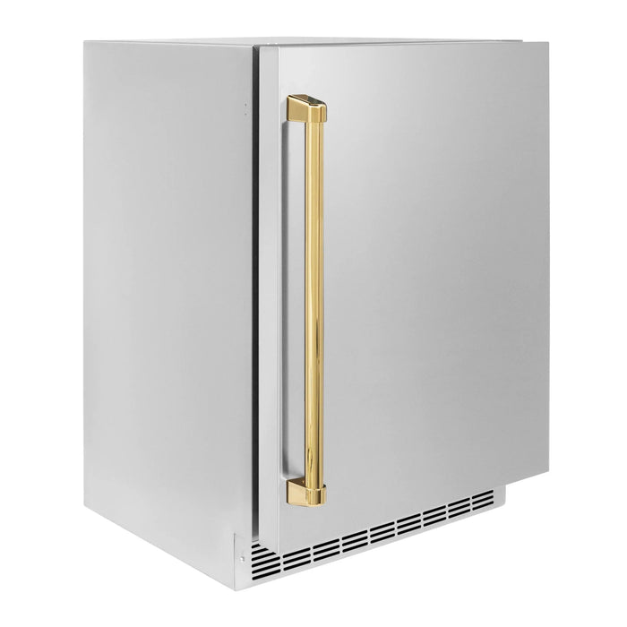 ZLINE 24 in. Touchstone Beverage Fridge, Solid Stainless Door, Polished Gold Handle RBSOZ-ST-24-G