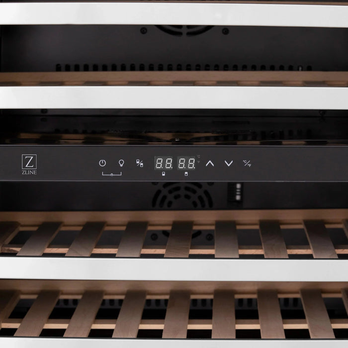 ZLINE 24" Monument Autograph Edition Dual Zone 44-Bottle Wine Cooler in Stainless Steel with Champagne Bronze Accents RWVZ-UD-24-CB