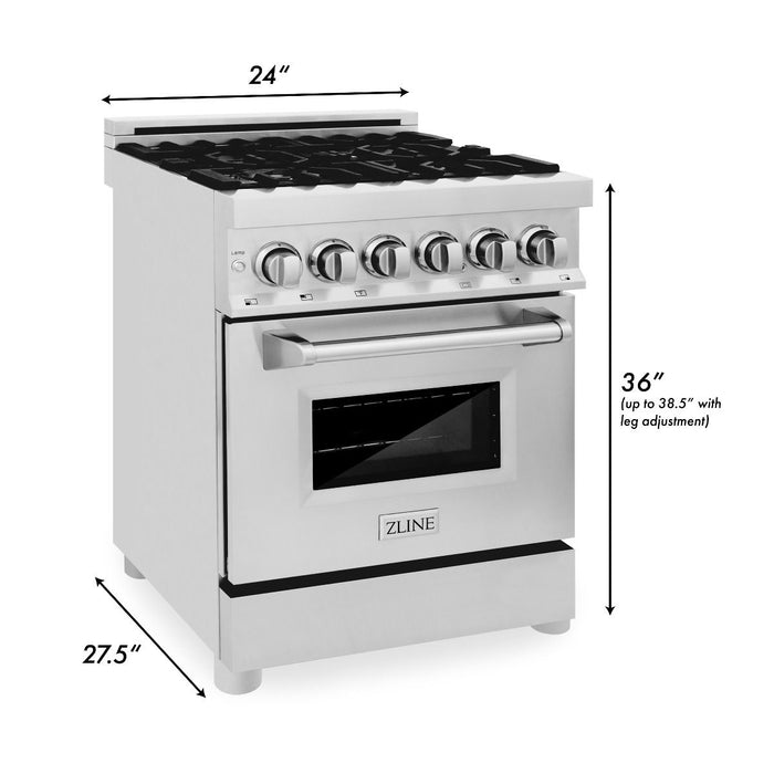 ZLINE 24" Professional Dual Fuel Range In Stainless Steel, RA24
