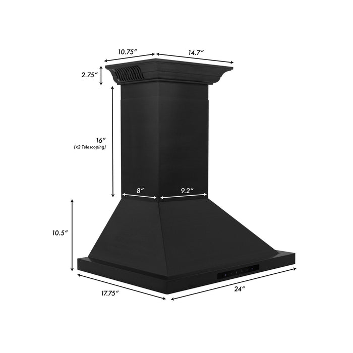 ZLINE 24" Wall Black Stainless Range Hood, Crown Sound, BSKBNCRN-BT-24