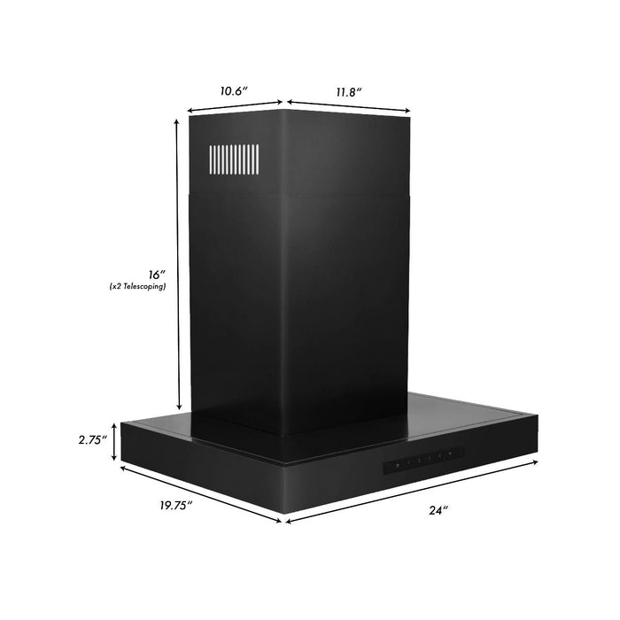 ZLINE 24" Wall Mount Range Hood In Black Stainless Steel, BSKEN-24