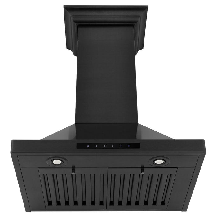 ZLINE 24" Wall Mount Range Hood In Black Stainless Steel With Crown Molding, BSKBNCRN-24