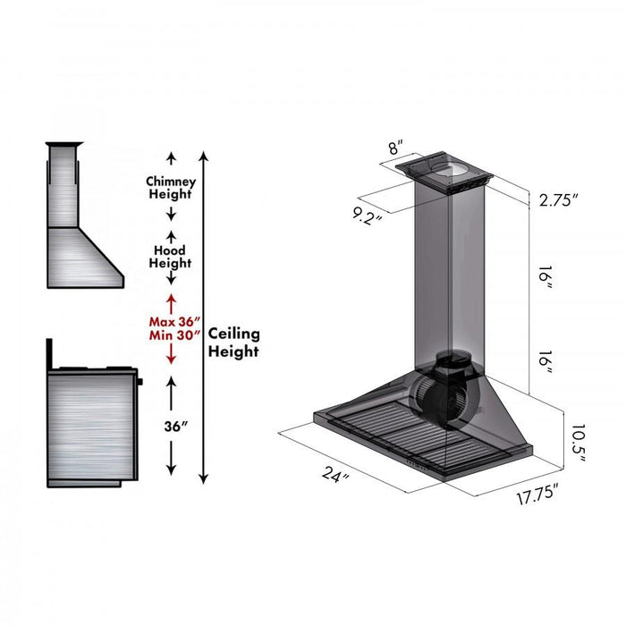 ZLINE 24" Wall Mount Range Hood, Stainless Steel, KBCRN-24