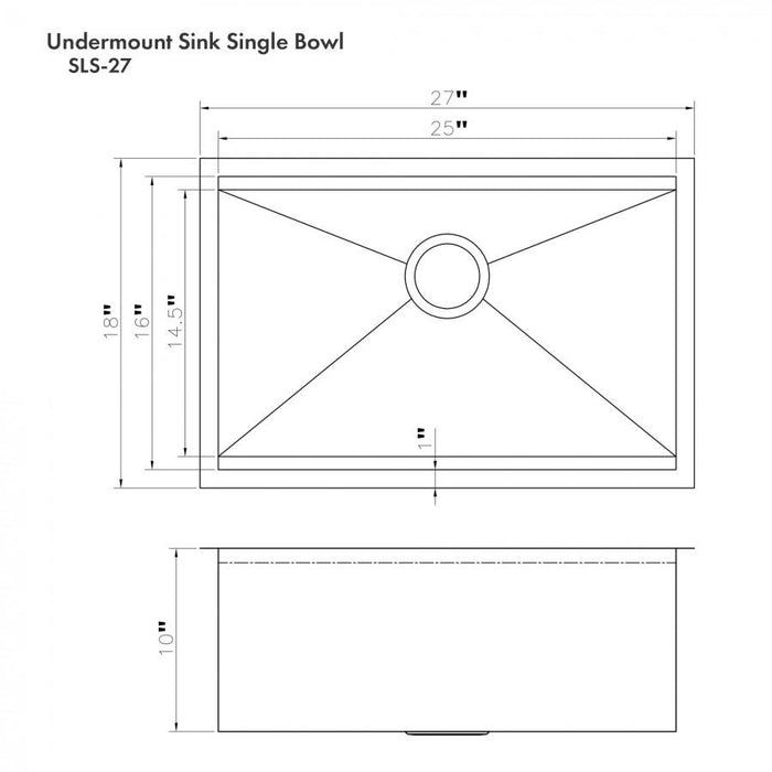 ZLINE 27" Undermount Single Bowl Ledge Sink DuraSnow, SLS-27S