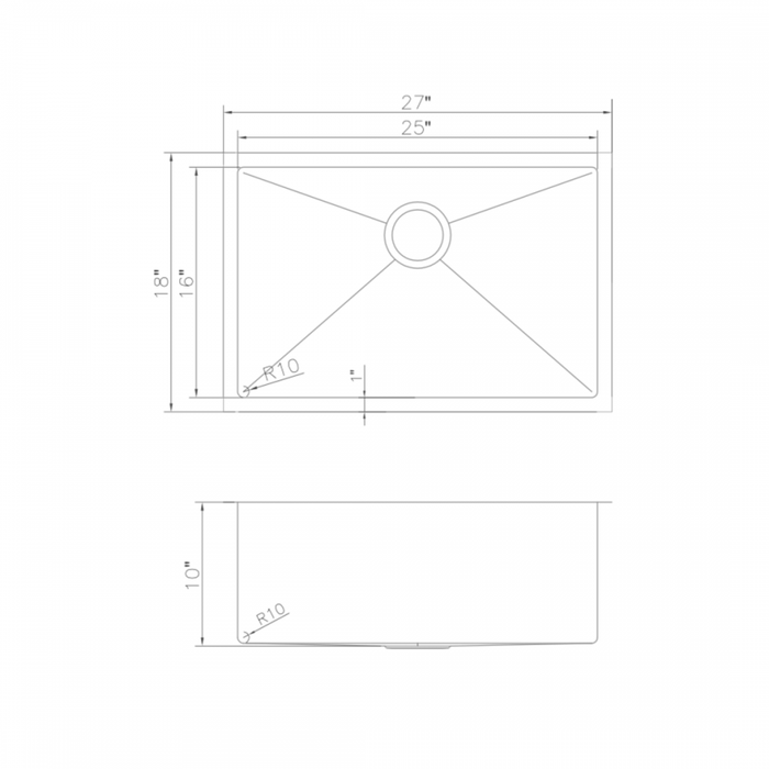 ZLINE 27" Undermount Single Bowl Sink in Stainless Steel, SRS-27