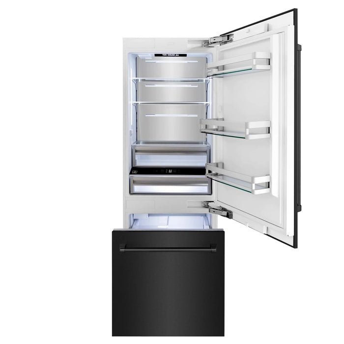ZLINE 30" 16.1 cu. ft. Built-In 2-Door Bottom Freezer Refrigerator with Internal Water and Ice Dispenser in Black Stainless Steel-RBIV-BS-30