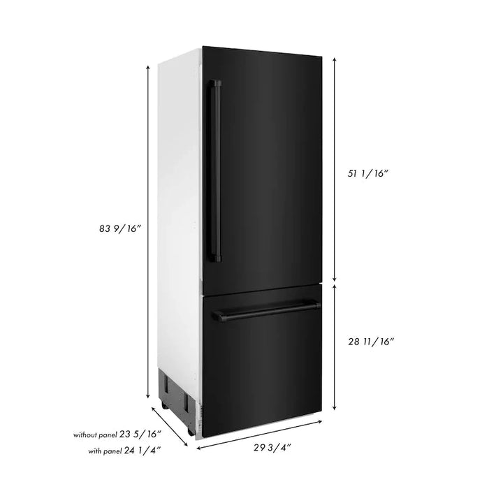 ZLINE 30" 16.1 cu. ft. Built-In 2-Door Bottom Freezer Refrigerator with Internal Water and Ice Dispenser in Black Stainless Steel-RBIV-BS-30