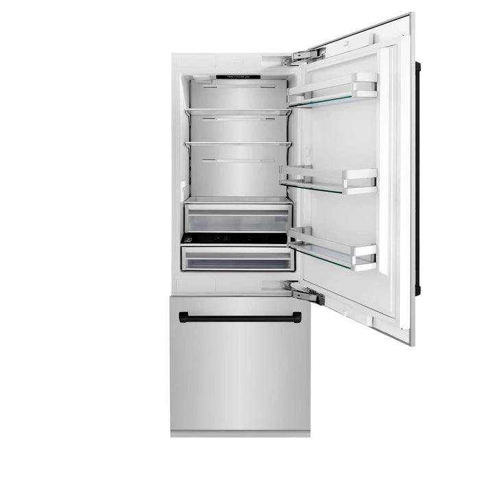 ZLINE 30" Autograph 16.1 cu. ft. 2-Door Bottom Freezer Fridge Water/Ice Dispenser Stainless Steel Matte Black Accents RBIVZ-304-30-MB