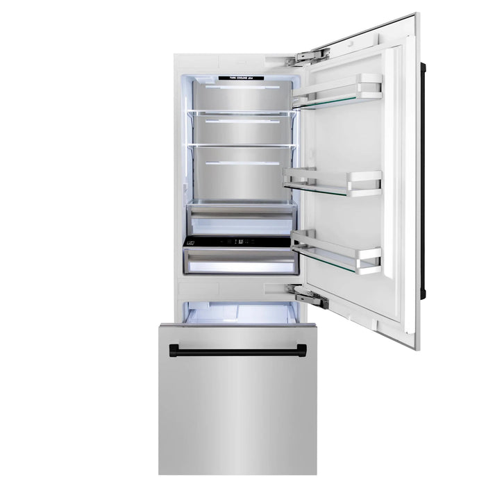 ZLINE 30" Autograph 16.1 cu. ft. 2-Door Bottom Freezer Fridge Water/Ice Dispenser Stainless Steel Matte Black Accents RBIVZ-304-30-MB