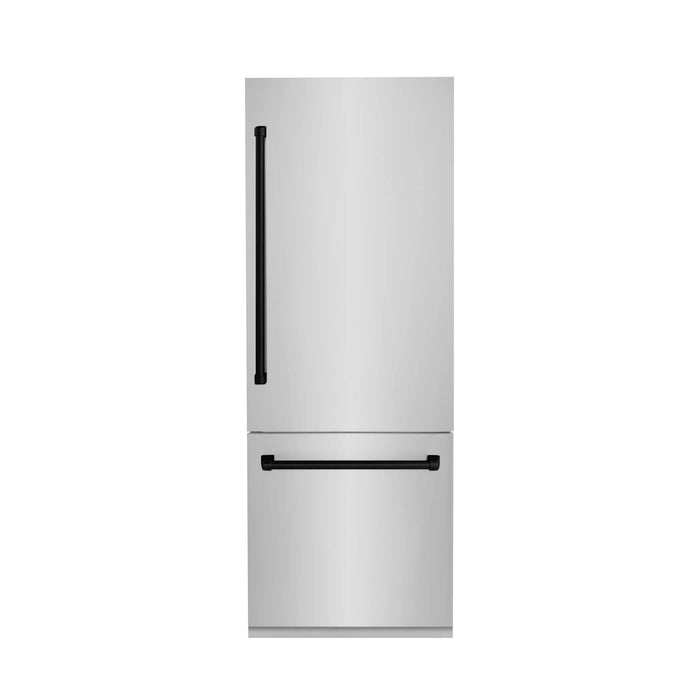 ZLINE 30" Autograph 16.1 cu. ft. 2-Door Bottom Freezer Fridge Water/Ice Dispenser Stainless Steel Matte Black Accents RBIVZ-304-30-MB