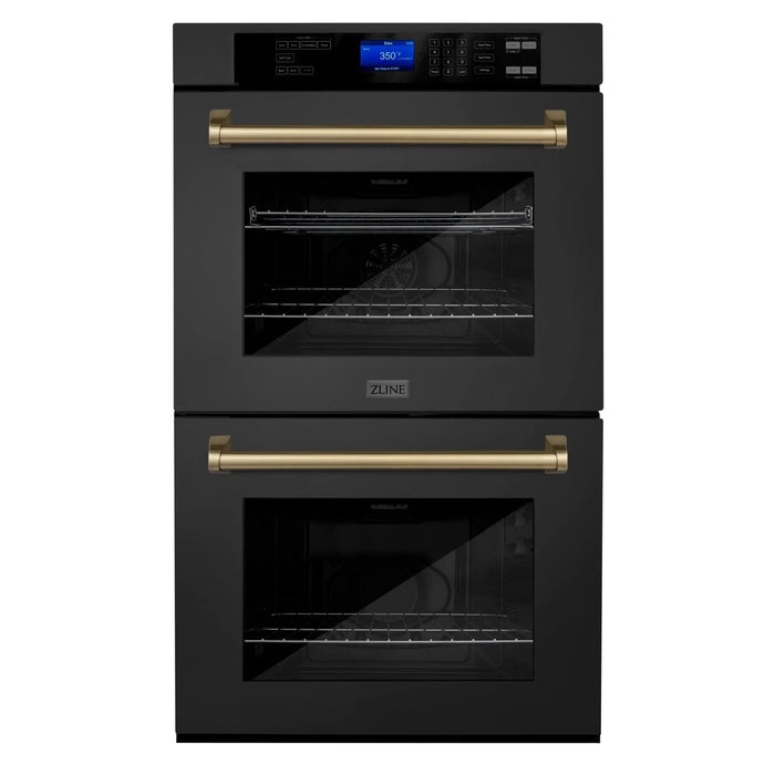 ZLINE 30" Autograph Double Wall Oven with Self Clean and True Convection in Black Stainless Steel Champagne Bronze AWDZ-30-BS-CB