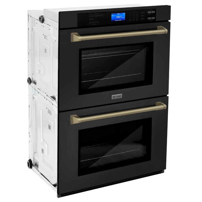 ZLINE 30" Autograph Double Wall Oven with Self Clean and True Convection in Black Stainless Steel Champagne Bronze AWDZ-30-BS-CB