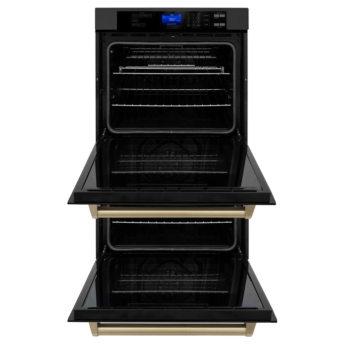 ZLINE 30" Autograph Double Wall Oven with Self Clean and True Convection in Black Stainless Steel Champagne Bronze AWDZ-30-BS-CB
