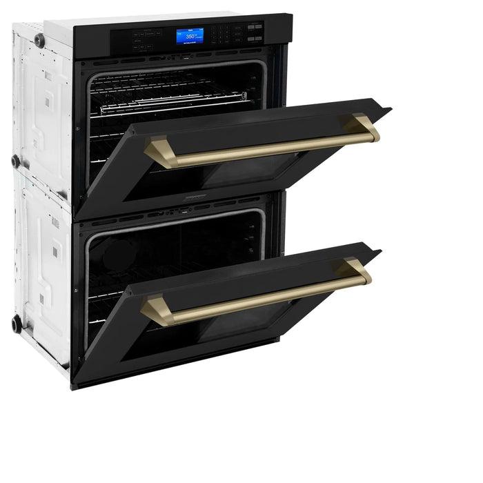 ZLINE 30" Autograph Double Wall Oven with Self Clean and True Convection in Black Stainless Steel Champagne Bronze AWDZ-30-BS-CB