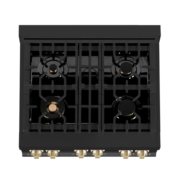 ZLINE 30" Autograph Dual Fuel Range, Black Stainless, Gold, RABZ-30-G