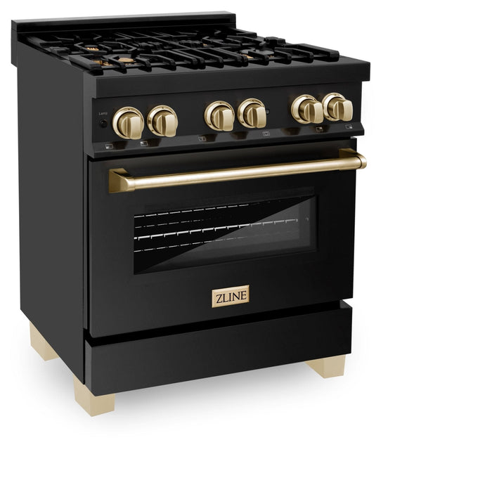 ZLINE 30" Autograph Dual Fuel Range, Black Stainless, Gold, RABZ-30-G