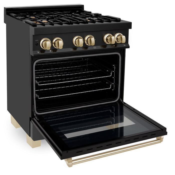 ZLINE 30" Autograph Dual Fuel Range, Black Stainless, Gold, RABZ-30-G