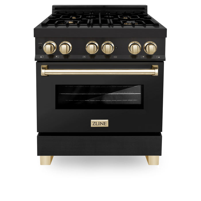 ZLINE 30" Autograph Dual Fuel Range, Black Stainless, Gold, RABZ-30-G