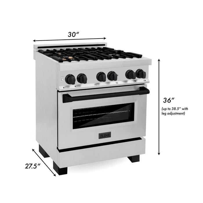 ZLINE 30" Autograph Dual Fuel Range, Stainless Steel, RAZ-30-MB