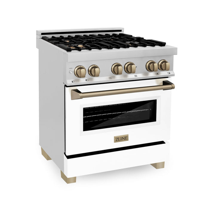 ZLINE 30" Autograph Dual Fuel Range, White Door, Bronze, RAZ-WM-30-CB