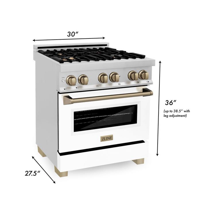 ZLINE 30" Autograph Dual Fuel Range, White Door, Bronze, RAZ-WM-30-CB