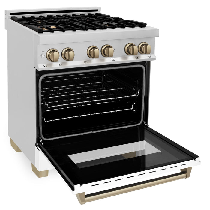 ZLINE 30" Autograph Dual Fuel Range, White Door, Bronze, RAZ-WM-30-CB