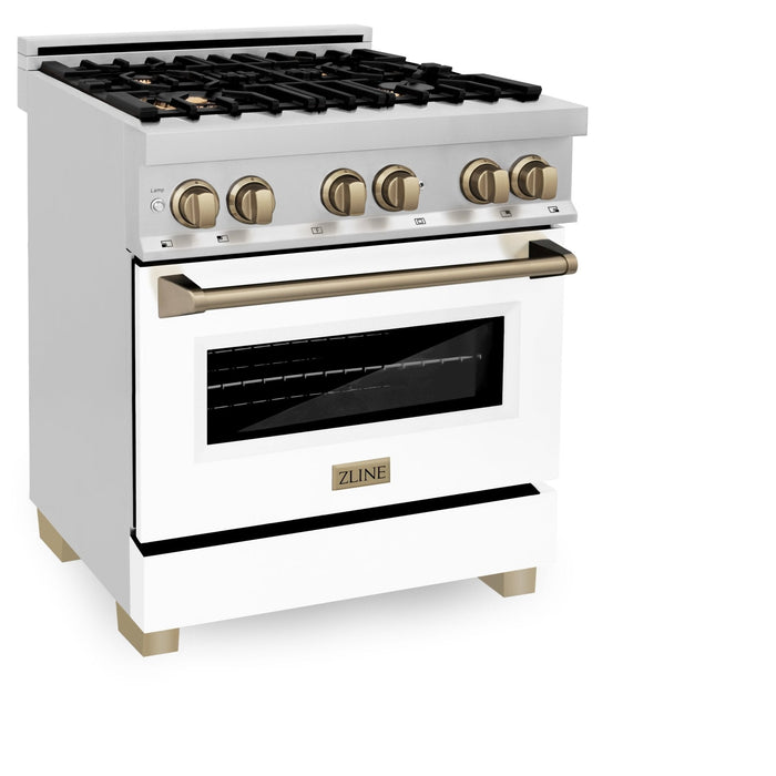 ZLINE 30" Autograph Dual Fuel Range, White Door, Bronze, RAZ-WM-30-CB