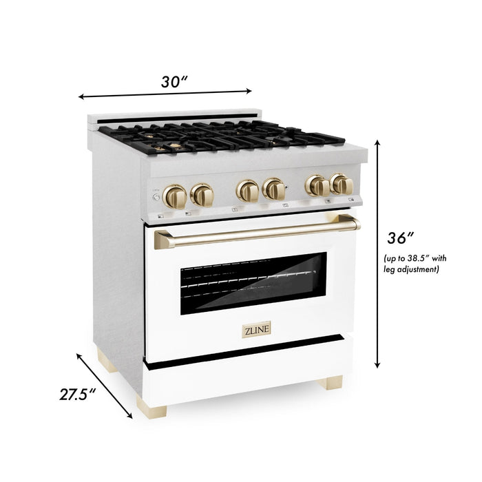 ZLINE 30" Autograph, Dual Fuel Range, White Door, Gold, RASZ-WM-30-G