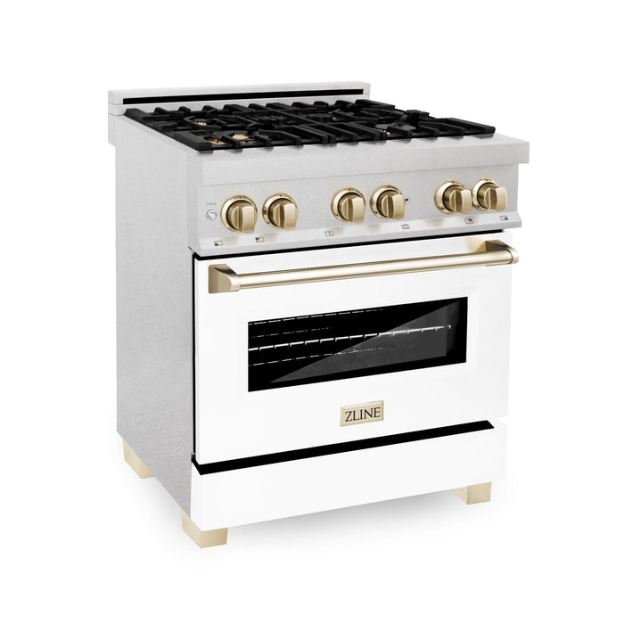 ZLINE 30" Autograph, Dual Fuel Range, White Door, Gold, RASZ-WM-30-G