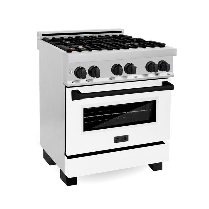 ZLINE 30" Autograph Dual Fuel Range, White Door, RAZ-WM-30-MB