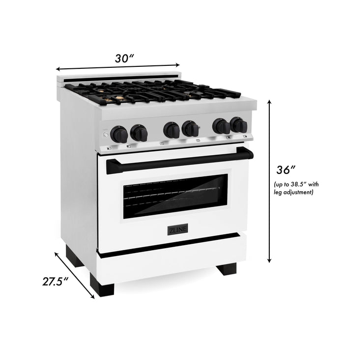 ZLINE 30" Autograph Dual Fuel Range, White Door, RAZ-WM-30-MB