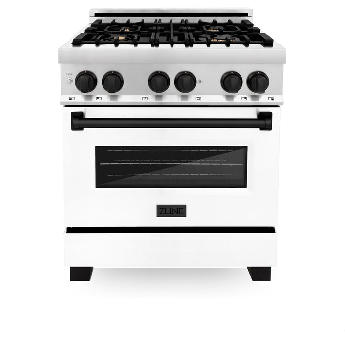 ZLINE 30" Autograph Dual Fuel Range, White Door, RAZ-WM-30-MB