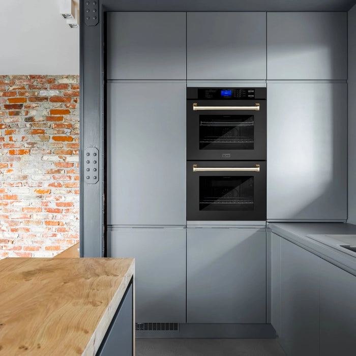 ZLINE 30" Autograph Edition Double Wall Oven with Self Clean and True Convection in Black Stainless Steel Gold Accent AWDZ-30-BS-G