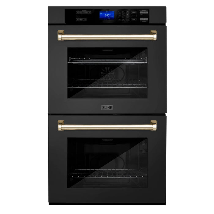 ZLINE 30" Autograph Edition Double Wall Oven with Self Clean and True Convection in Black Stainless Steel Gold Accent AWDZ-30-BS-G