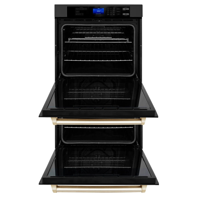 ZLINE 30" Autograph Edition Double Wall Oven with Self Clean and True Convection in Black Stainless Steel Gold Accent AWDZ-30-BS-G