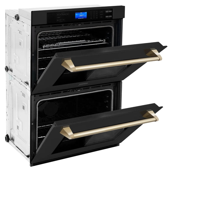 ZLINE 30" Autograph Edition Double Wall Oven with Self Clean and True Convection in Black Stainless Steel Gold Accent AWDZ-30-BS-G