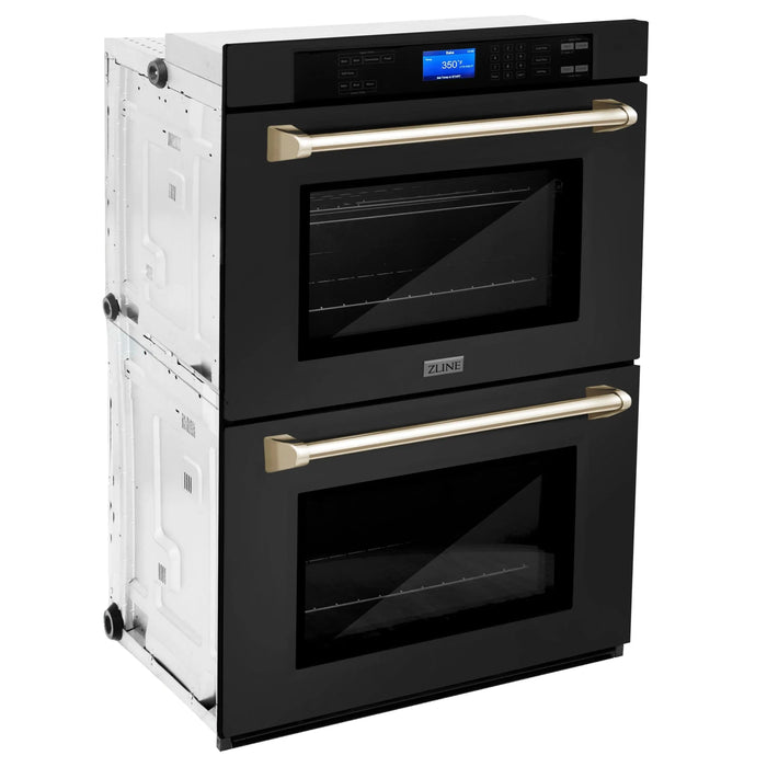 ZLINE 30" Autograph Edition Double Wall Oven with Self Clean and True Convection in Black Stainless Steel Gold Accent AWDZ-30-BS-G